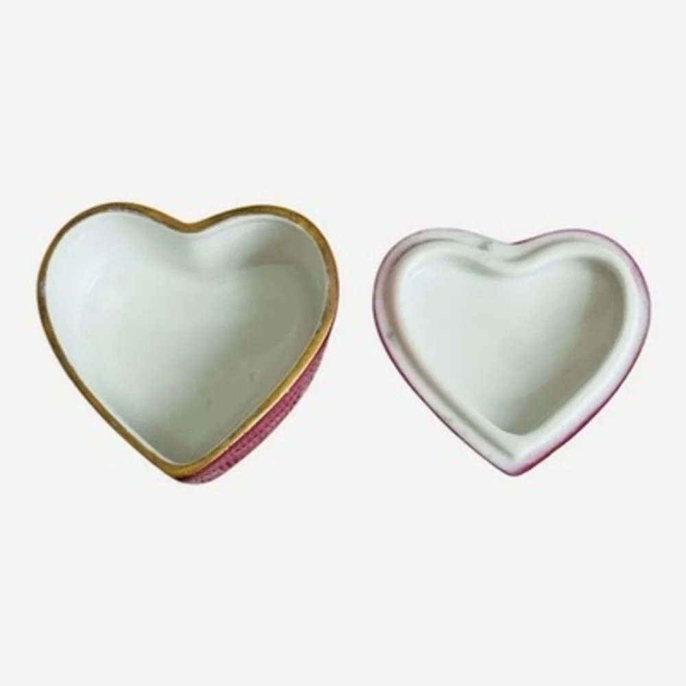 Vintage Chamart Limoges France Heart Trinket Box Pink Gold Trim 2